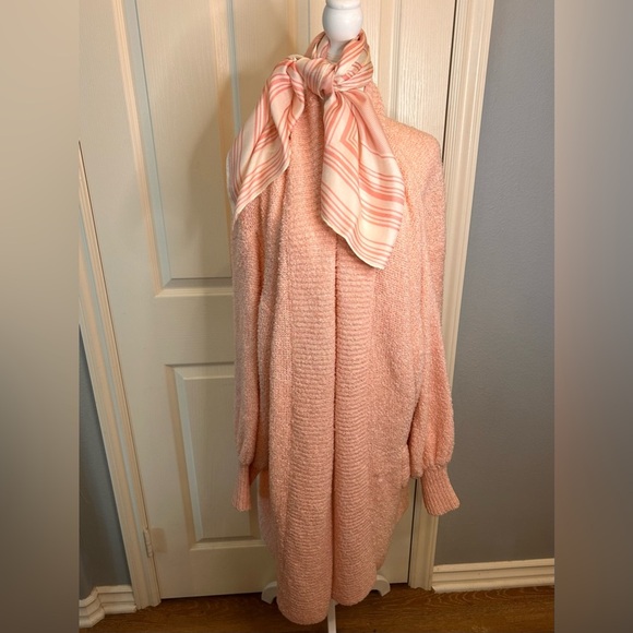 🌸”Karen Scott Vintage Baby Pink Nubby Knot Open Front Cardigan w/ Pockets Size L - Picture 17 of 17